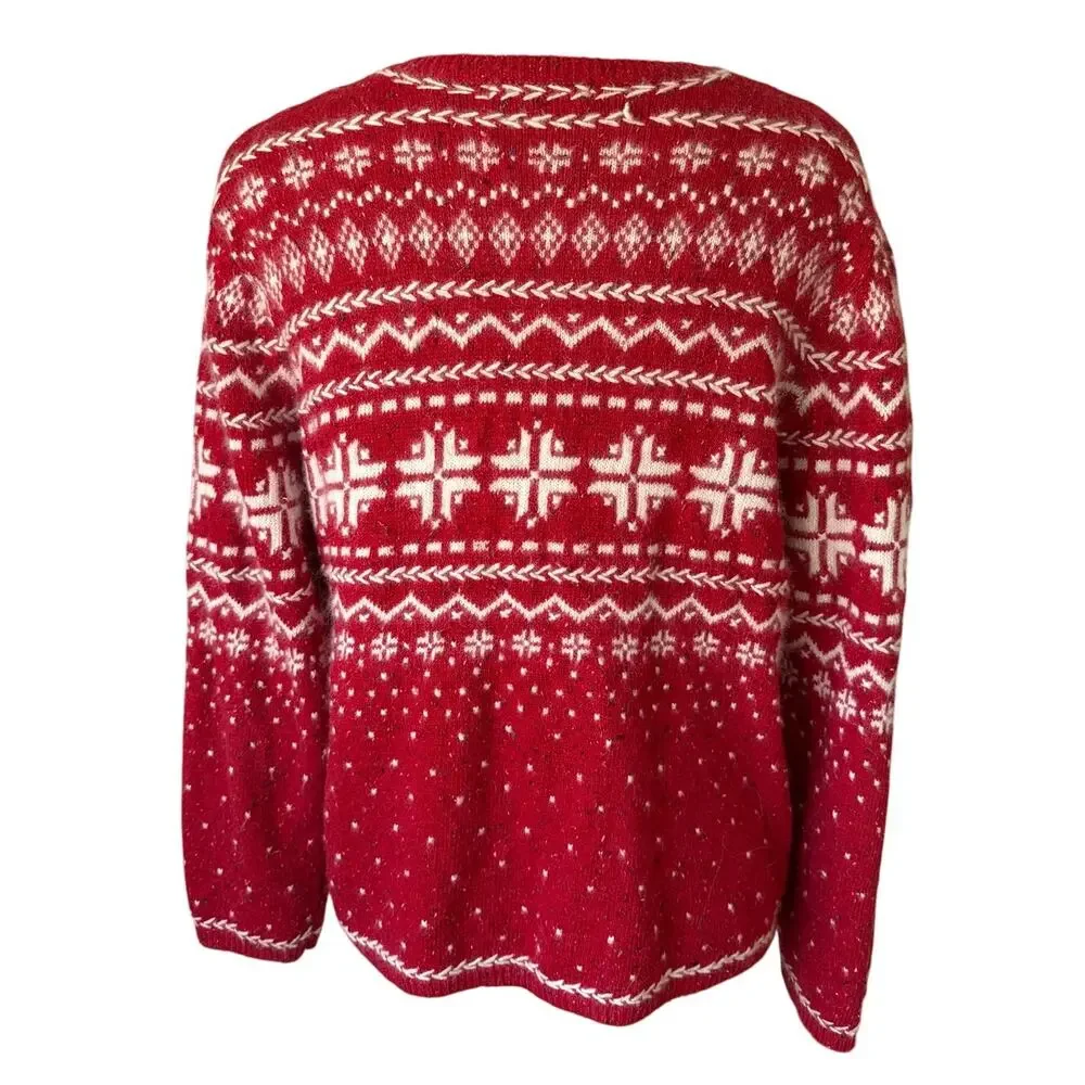 Coldwater Creek Knit Holiday Cardigan Sweater Penguin Snowflake Size XXL